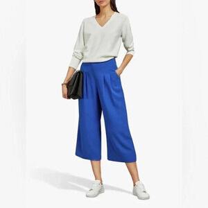 Ted Baker Zettah Pleated Culotte wide legs high waisted pockets royal blue 4/10